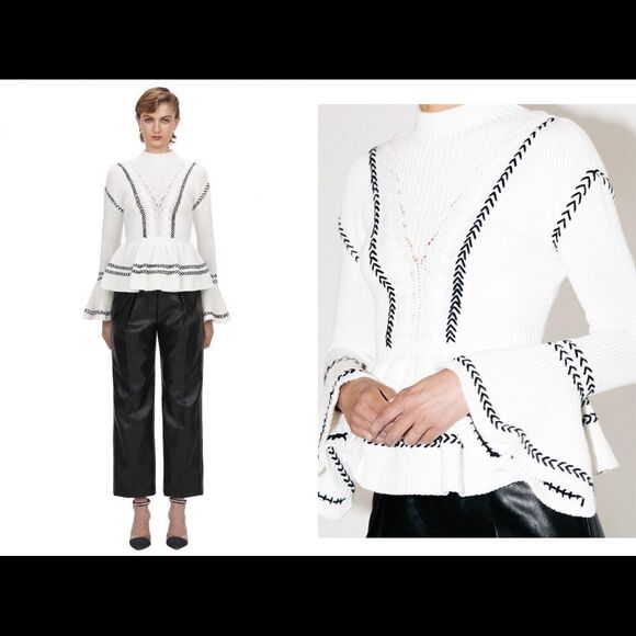 Self Portrait Stripe Frill Knit Jumper Sweater - Picture 1 of 12